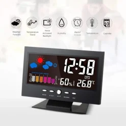 Weather Clock With Time Date Week Temperature Humidity Display Weather Forecast Function With Voice-activated Backlight Function 15.6X4X9.6CM/6.1*3.7*1.5in