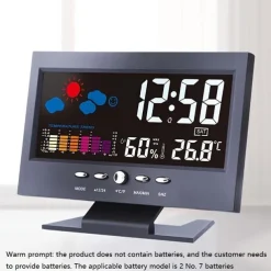 Weather Clock With Time Date Week Temperature Humidity Display Weather Forecast Function With Voice-activated Backlight Function 15.6X4X9.6CM/6.1*3.7*1.5in