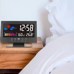 Weather Clock With Time Date Week Temperature Humidity Display Weather Forecast Function With Voice-activated Backlight Function 15.6X4X9.6CM/6.1*3.7*1.5in