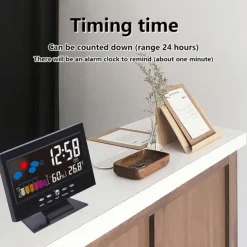 Weather Clock With Time Date Week Temperature Humidity Display Weather Forecast Function With Voice-activated Backlight Function 15.6X4X9.6CM/6.1*3.7*1.5in
