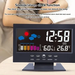 Weather Clock With Time Date Week Temperature Humidity Display Weather Forecast Function With Voice-activated Backlight Function 15.6X4X9.6CM/6.1*3.7*1.5in