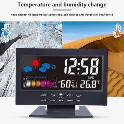 Weather Clock With Time Date Week Temperature Humidity Display Weather Forecast Function With Voice-activated Backlight Function 15.6X4X9.6CM/6.1*3.7*1.5in