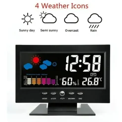 Weather Clock With Time Date Week Temperature Humidity Display Weather Forecast Function With Voice-activated Backlight Function 15.6X4X9.6CM/6.1*3.7*1.5in
