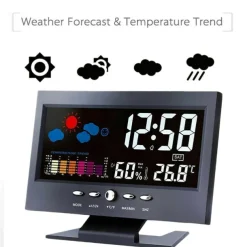 Weather Clock With Time Date Week Temperature Humidity Display Weather Forecast Function With Voice-activated Backlight Function 15.6X4X9.6CM/6.1*3.7*1.5in