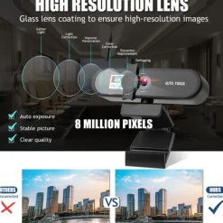 Webcam 4K Mini Wired White Balance Indoor Support