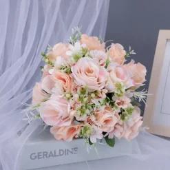 Wedding Bouquets for Bride, Artificial Silk Flower White Faux Plastic Bridal Bouquet, Decorative Floral Arrangement for Wedding Photography Props