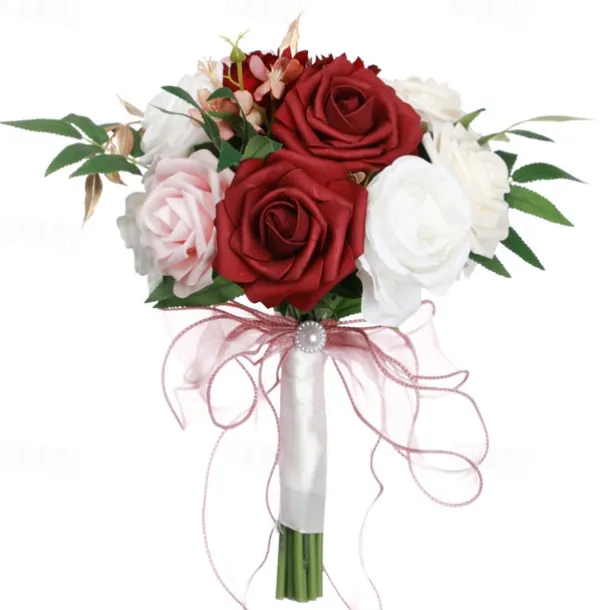 Wedding Bouquets for Bride, Artificial Silk Flower Western Style Bridal and Bridesmaid Bouquets, Faux Flowers for Outdoor Wedding Photography and Props