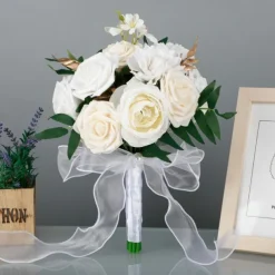 Wedding Bouquets for Bride, Artificial Silk Flower Western Style Bridal and Bridesmaid Bouquets, Faux Flowers for Outdoor Wedding Photography and Props