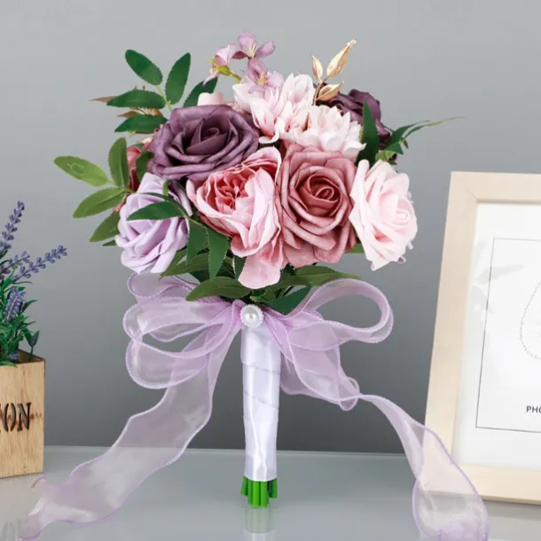 Wedding Bouquets for Bride, Artificial Silk Flower Western Style Bridal and Bridesmaid Bouquets, Faux Flowers for Outdoor Wedding Photography and Props