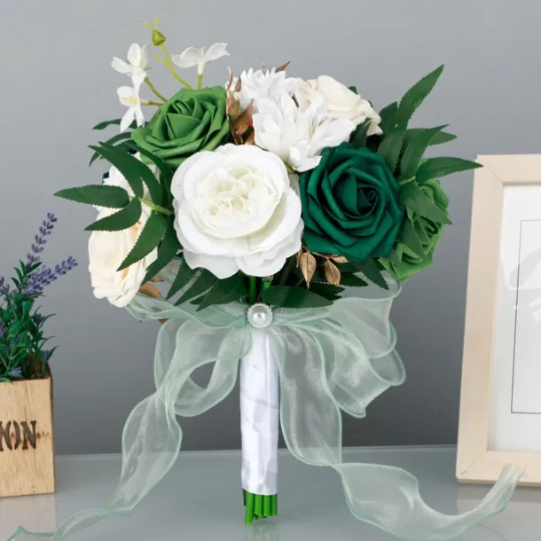 Wedding Bouquets for Bride, Artificial Silk Flower Western Style Bridal and Bridesmaid Bouquets, Faux Flowers for Outdoor Wedding Photography and Props