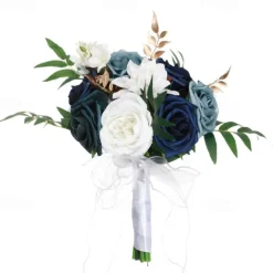 Wedding Bouquets for Bride, Artificial Silk Flower Western Style Bridal and Bridesmaid Bouquets, Faux Flowers for Outdoor Wedding Photography and Props