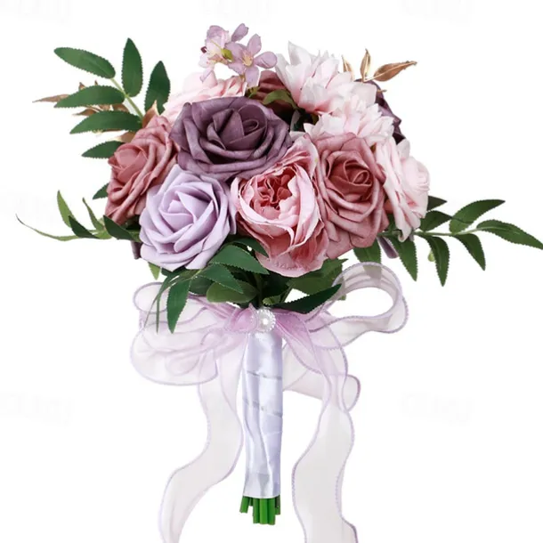 Wedding Bouquets for Bride, Artificial Silk Flower Western Style Bridal and Bridesmaid Bouquets, Faux Flowers for Outdoor Wedding Photography and Props