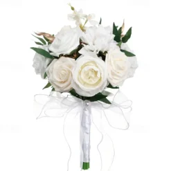 Wedding Bouquets for Bride, Artificial Silk Flower Western Style Bridal and Bridesmaid Bouquets, Faux Flowers for Outdoor Wedding Photography and Props