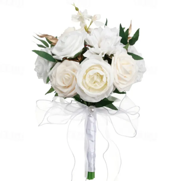 Wedding Bouquets for Bride, Artificial Silk Flower Western Style Bridal and Bridesmaid Bouquets, Faux Flowers for Outdoor Wedding Photography and Props