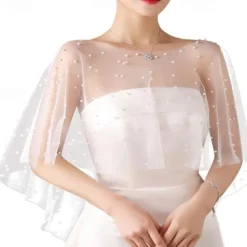 Wedding Bridal Cloaks Faux Pearl Wedding Cape Short Shoulder Cover up Cape Beaded Evening Wrap Shawl Dress Prom Party Accessories for Women