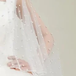 Wedding Bridal Cloaks Faux Pearl Wedding Cape Short Shoulder Cover up Cape Beaded Evening Wrap Shawl Dress Prom Party Accessories for Women