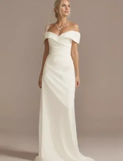 Wedding Dresses A-Line Sweetheart Cap Sleeve Floor Length Taffeta Bridal Gowns With Ruched