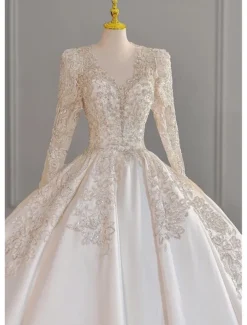 Wedding Dresses Ball Gown Off Shoulder Cap Sleeve Court Train Satin Bridal Gowns With Ruched Solid Color