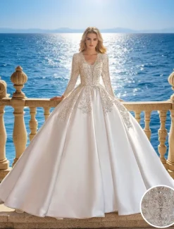 Wedding Dresses Ball Gown Off Shoulder Cap Sleeve Court Train Satin Bridal Gowns With Ruched Solid Color