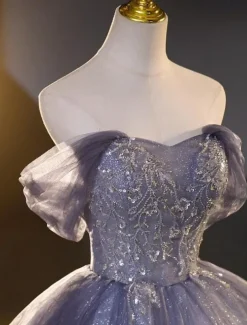 Wedding Dresses Ball Gown Off Shoulder Short Sleeve Floor Length Organza Bridal Gowns With Beading