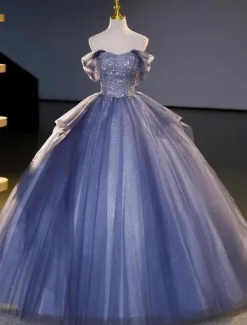 Wedding Dresses Ball Gown Off Shoulder Short Sleeve Floor Length Organza Bridal Gowns With Beading