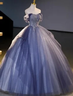 Wedding Dresses Ball Gown Off Shoulder Short Sleeve Floor Length Organza Bridal Gowns With Beading