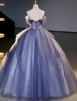 Wedding Dresses Ball Gown Off Shoulder Short Sleeve Floor Length Organza Bridal Gowns With Beading