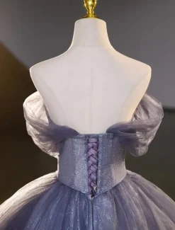 Wedding Dresses Ball Gown Off Shoulder Short Sleeve Floor Length Organza Bridal Gowns With Beading