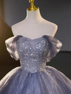 Wedding Dresses Ball Gown Off Shoulder Short Sleeve Floor Length Organza Bridal Gowns With Beading