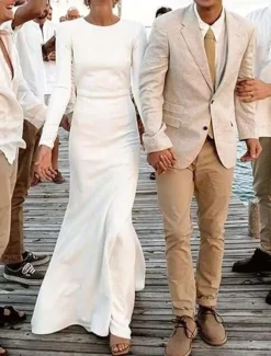 Wedding Dresses Ball Gown Scoop Neck Long Sleeve Chapel Train Satin Bridal Gowns With Pleats Ruched