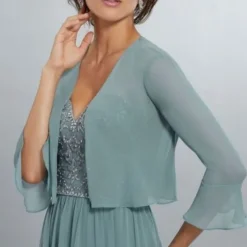 Wedding Guest Shawls Women's Wrap Pure Elegant 3/4 Length Sleeve Chiffon Wedding Wraps With Pure Color For Party Spring & Summer