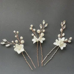 Wedding Hair Comb Bridal Hair Pins Set Silver Crystal Pearl Hair Side Comb U-shaped Flower Rhinestone Wedding Hair Accessories for Bride Bridesmaid Prom