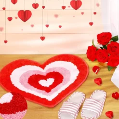Wedding Heart Rugs Heart Shaped Non Slip Bathroom Rug Washable Mat Heart Kitchen Rugs Love Deco Floor Mat or Shower Bedroom Kitchen Deco (Double Heart, 17.7 x 31.5 Inches)