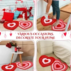 Wedding Heart Rugs Heart Shaped Non Slip Bathroom Rug Washable Mat Heart Kitchen Rugs Love Deco Floor Mat or Shower Bedroom Kitchen Deco (Double Heart, 17.7 x 31.5 Inches)