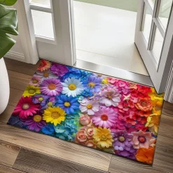 Wedding Rainbow Flowers Doormat Non-Slip Oil Proof Rug Indoor Outdoor Mat Bedroom Decor Bathroom Mat Entrance Rug Door Mat