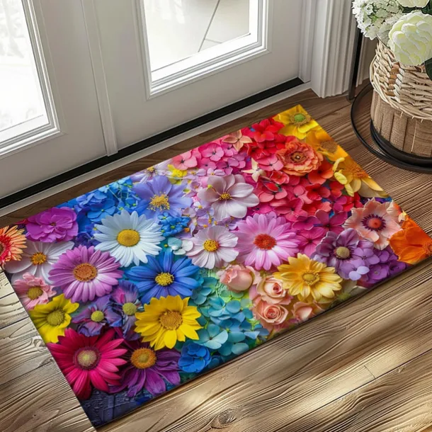 Wedding Rainbow Flowers Doormat Non-Slip Oil Proof Rug Indoor Outdoor Mat Bedroom Decor Bathroom Mat Entrance Rug Door Mat