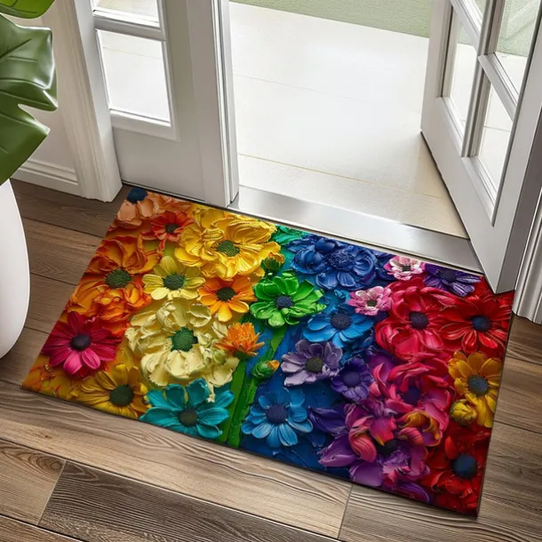 Wedding Rainbow Flowers Doormat Non-Slip Oil Proof Rug Indoor Outdoor Mat Bedroom Decor Bathroom Mat Entrance Rug Door Mat