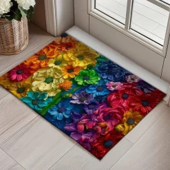 Wedding Rainbow Flowers Doormat Non-Slip Oil Proof Rug Indoor Outdoor Mat Bedroom Decor Bathroom Mat Entrance Rug Door Mat