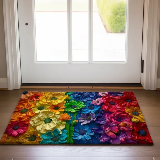 Wedding Rainbow Flowers Doormat Non-Slip Oil Proof Rug Indoor Outdoor Mat Bedroom Decor Bathroom Mat Entrance Rug Door Mat
