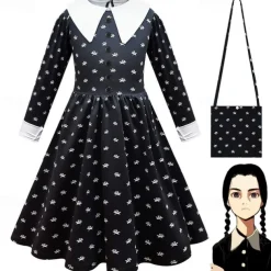 Wednesday Addams Addams family Wednesday Flapper Dress Dress Girls' Movie Cosplay Active Cute Black Dress Children's Day Masquerade Polyester World Book Day Costumes