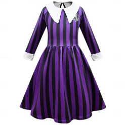Wednesday Addams Wednesday Dress Girls' Movie Cosplay Cosplay Blue Purple Gray Dress Carnival Masquerade Polyester World Book Day Costumes