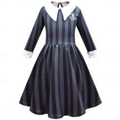 Wednesday Addams Wednesday Dress Girls' Movie Cosplay Cosplay Blue Purple Gray Dress Carnival Masquerade Polyester World Book Day Costumes