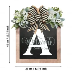 Welcome Signs with Surname for Front Door, Spring Door Wreath with bow, Creative Signs with 26 Letters for Spring Door Decoration