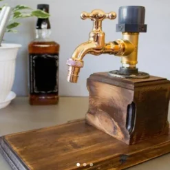 Whiskey Wood Dispenser,Faucet Shape Liquor Dispenser, Daddy Favorite Whiskey Wine Wood Dispenser for Home Bar Dinner Party Restaurant, Dad Papa Boyfriend Husband Gift