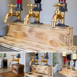 Whiskey Wood Dispenser,Faucet Shape Liquor Dispenser, Daddy Favorite Whiskey Wine Wood Dispenser for Home Bar Dinner Party Restaurant, Dad Papa Boyfriend Husband Gift