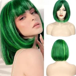 White Bob Wigs for Women Short Bob Wig with Bangs 14 inch Straight Wigs Soft Synthetic Full Wigs for Daily Party Halloween Wigs