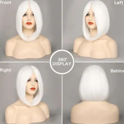 White Bob Wigs for Women Short Bob Wig with Bangs 14 inch Straight Wigs Soft Synthetic Full Wigs for Daily Party Halloween Wigs