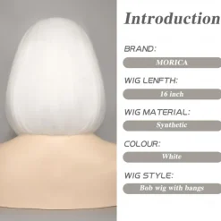 White Bob Wigs for Women Short Bob Wig with Bangs 14 inch Straight Wigs Soft Synthetic Full Wigs for Daily Party Halloween Wigs