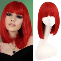 White Bob Wigs for Women short white wig with bangs Straight Bob Wigs Synthetic Cosplay Daily Party Wig Halloween Wigs