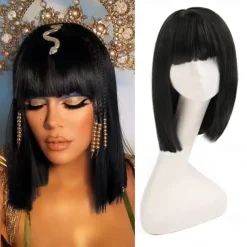 White Bob Wigs for Women short white wig with bangs Straight Bob Wigs Synthetic Cosplay Daily Party Wig Halloween Wigs